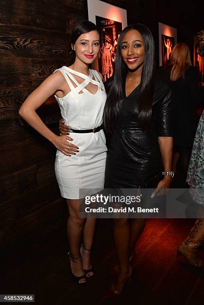 Leah Weller and Alexandra Burke attend the BIBA 50 Year Anniversary Dinner with Barbara Hulanicki at The London Edition Hotel on November 6, 2014 in...