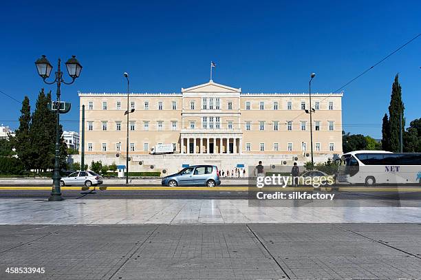 the hellenic parliament building (athens) in summer - greek parliament stock pictures, royalty-free photos & images