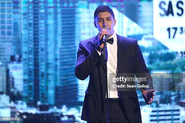 Andreas Bourani is seen on stage at the GQ Men Of The Year Award 2014 at Komische Oper on November 6, 2014 in Berlin, Germany.