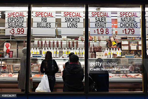 new york butcher shop - butcher shop window stock pictures, royalty-free photos & images