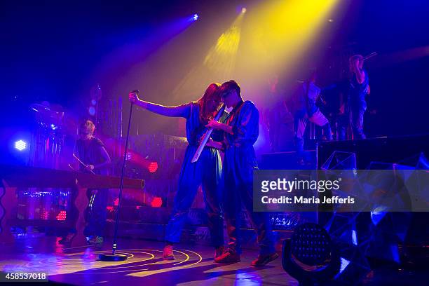 Karin Dreijer Andersson and Olof Dreijer of The Knife performs on stage at Brixton Academy on November 6, 2014 in London, United Kingdom