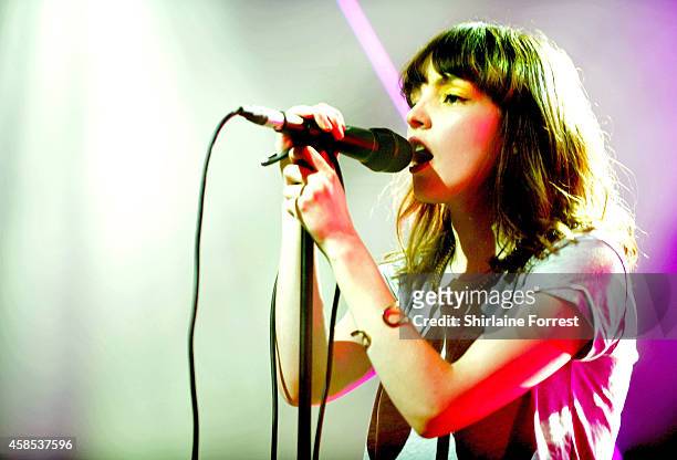 Lauren Mayberry of Chvrches performs a sold out show at Manchester Academy on November 6, 2014 in Manchester, England.