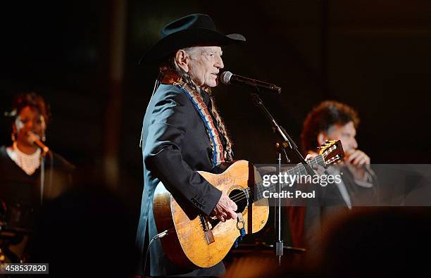 Singer Willie Nelson performs at "A Salute to the Troops: In Performance at the White House" on the South Lawn November 6, 2014 in Washington, DC....