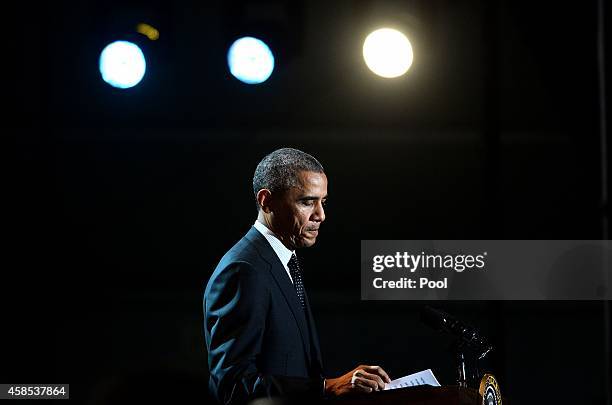 President Barack Obama speaks at "A Salute to the Troops: In Performance at the White House" on the South Lawn November 6, 2014 in Washington, DC....