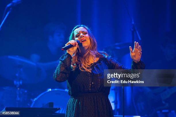Rumer performs on stage at Islington Assembly Hall on November 6, 2014 in London, United Kingdom.