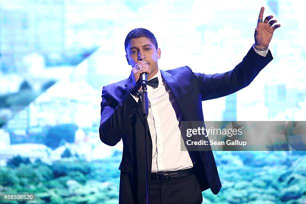 Andreas Bourani is seen on stage at the GQ Men Of The Year Award 2014 at Komische Oper on November 6, 2014 in Berlin, Germany.