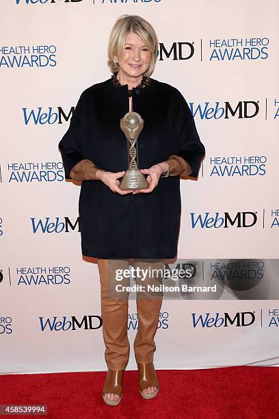 Martha Stewart poses with an award backstage at the 2014 Health Hero Awards hosted by WebMD at Times Center on November 6, 2014 in New York City.