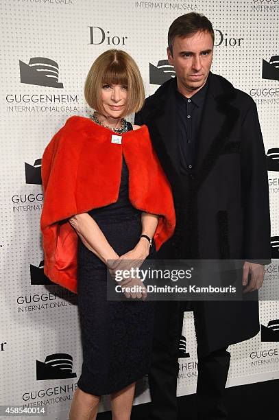 Editor-inChief Anna Wintour and Dior fashion designer Zaf Simons attend the Guggenheim International Gala Dinner made possible by Dior on November 6,...