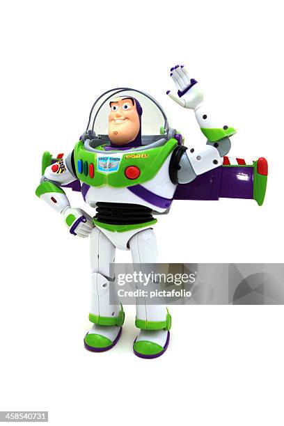 waving buzz lightyear toy - buzz lightyear stock pictures, royalty-free photos & images