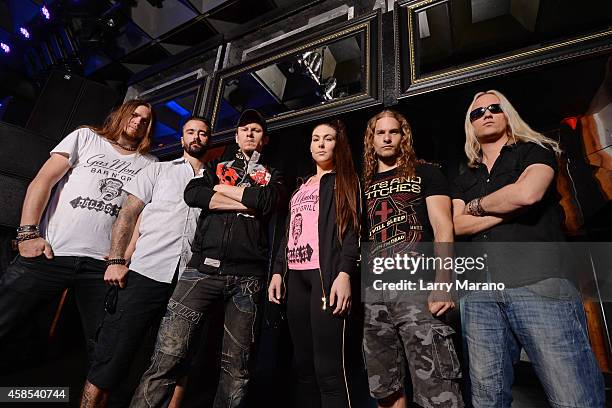 Henrik Englund, Johan Andreassen, Jake E, Elize Ryd, Morten Lowe Sorensen and Olof Morck of Amaranthe pose for a portrait at The Culture Room on...