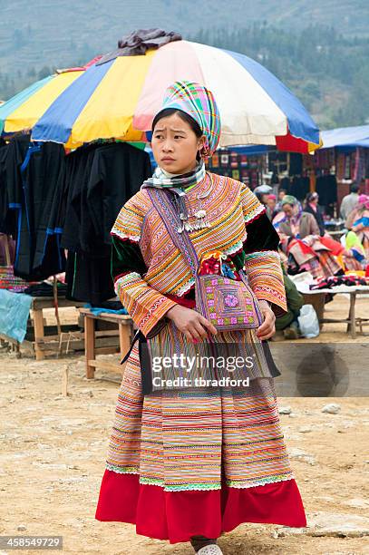 hmong woman at bac ha market in vietnam - bac ha stock pictures, royalty-free photos & images