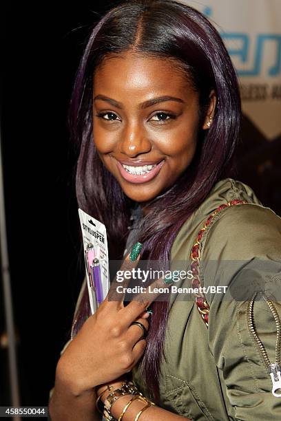 Recording artist Justine Skye attends day 1 of the 2014 Soul Train Music Awards Gifting Suite at the Orleans Arena on November 6, 2014 in Las Vegas,...