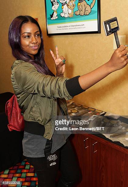 Recording artist Justine Skye attends day 1 of the 2014 Soul Train Music Awards Gifting Suite at the Orleans Arena on November 6, 2014 in Las Vegas,...
