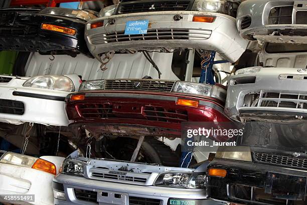 car scrap yard in thailand - car bodywork stock pictures, royalty-free photos & images