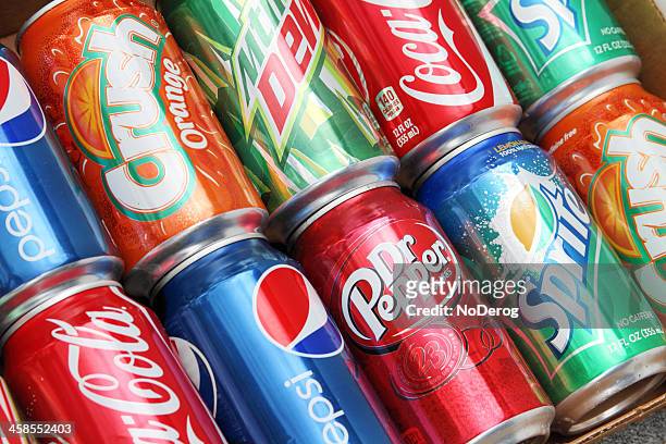 various brands of sodas or soft drinks. - pepsi centre stock pictures, royalty-free photos & images