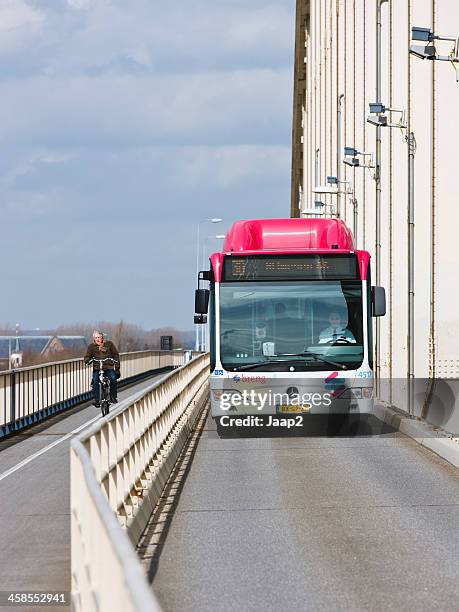 bicycle and bus on waalbrug - gelderland bildbanksfoton och bilder