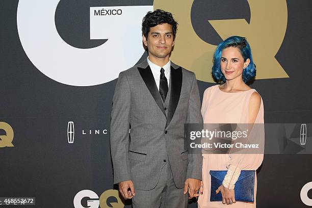 Gilberto Marín Espinoza 'Bibi' of Reik and Kalinda Cano attend GQ Men Of The Year Awards 2014 on November 6, 2014 in Mexico City, Mexico.