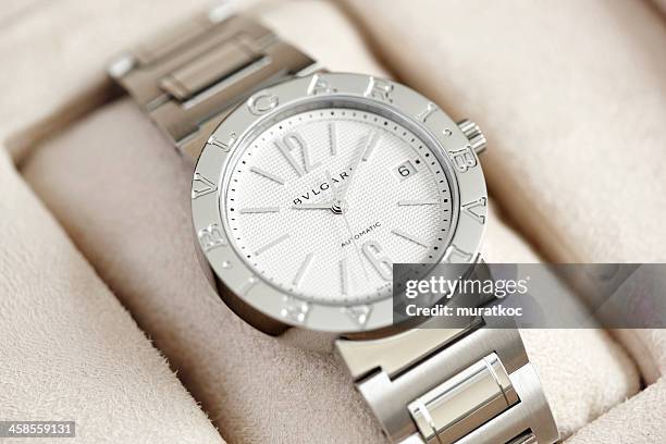 bulgari men's wristwatch - wrist watch stock pictures, royalty-free photos & images