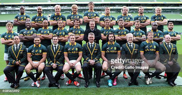 The team photo during the South African National rugby team photo and captains run at AVIVA Stadium on November 07, 2014 in Dublin, Ireland.