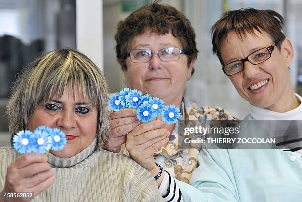 Women show off Bleuet de France , a symbol of memory and solidarity, for veterans, victims of war, widows, and orphans, they made on October 28 in...