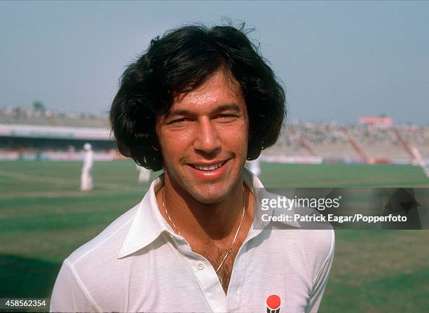 Imran Khan poses during the 2nd Test Pakistan v India Lahore 1978-79 on October 26, 1978 in Lahore,Pakistan.