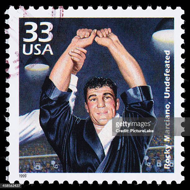 usa rocky marciano postage stamp - boxing heavyweight stock pictures, royalty-free photos & images