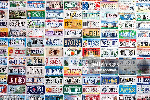 american license plates - license plate stockfoto's en -beelden