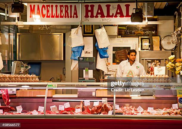 halal butcher stable butcher, central market, florence - halal stock pictures, royalty-free photos & images