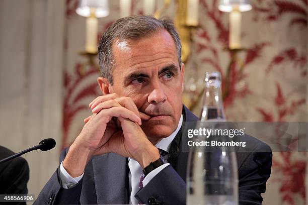 Mark Carney, governor of the Bank of England, pauses at the International Symposium of the Bank of France policy conference in Paris, France, on...