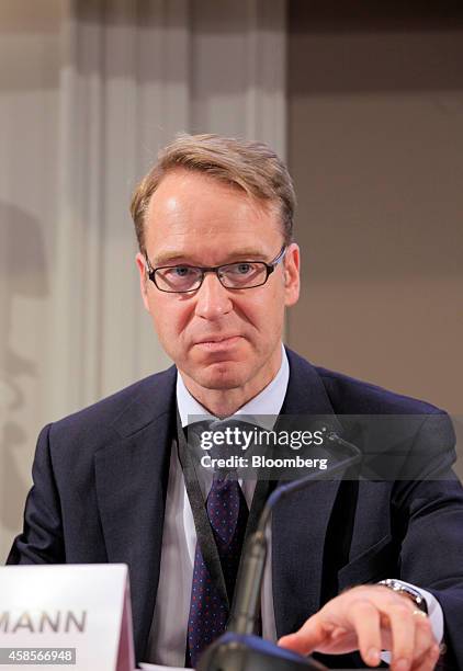 Jens Weidmann, president of the Deutsche Bundesbank, looks on at the International Symposium of the Bank of France policy conference in Paris,...