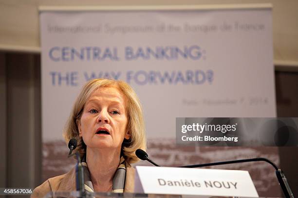 Daniele Nouy, supervisory board chair of the European Central Bank , speaks at the International Symposium of the Bank of France policy conference in...