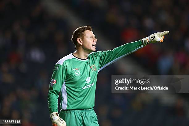 David Martin of MK Dons during the Capital One Cup Fourth Round match between MK Dons and Sheffield United at Stadium mk on October 28, 2014 in...