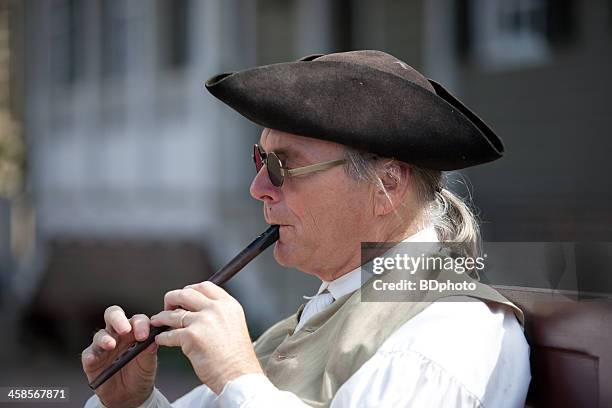 colonial musician in williamsburg, va - fife instrument stock pictures, royalty-free photos & images
