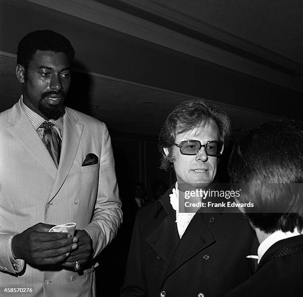 Player Wilt Chamberlain and actor Robert Culp attend the opening of the International Hotel in July, 1969 in Las Vegas, Nevada.