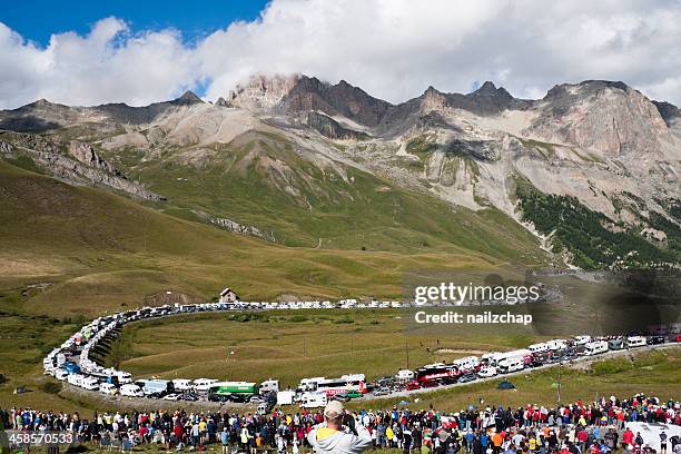 col du galibier during the 2011 tour de france stage - tour de france road stock pictures, royalty-free photos & images