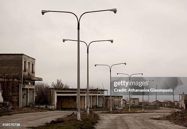 Abandoned village Haravgi on January 21, 2011 in Ptolemaida, Greece. Haravgi village was led to forced relocation because they were found at the...