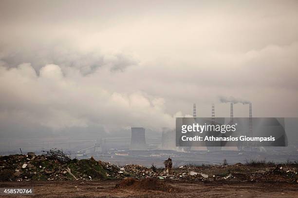 Power station near abandoned village Haravgi on January 21, 2011 in Ptolemaida, Greece. Haravgi village was led to forced relocation because they...