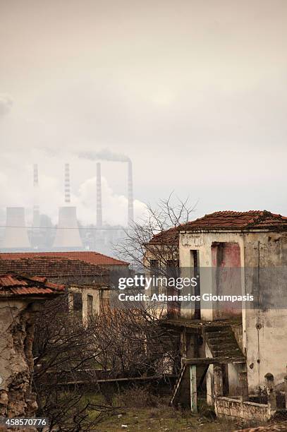 Abandoned village Haravgi on January 21, 2011 in Ptolemaida, Greece. Haravgi village was led to forced relocation because they were found at the...