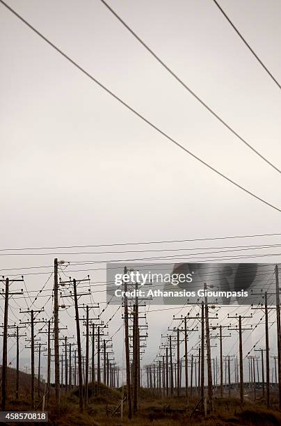 Power station near abandoned village Haravgi on January 21, 2011 in Ptolemaida, Greece. Haravgi village was led to forced relocation because they...