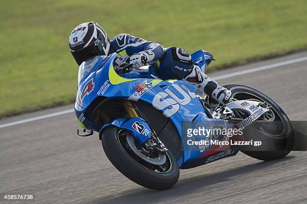 Randy De Puniet of France and Suzuki Test Team heads down a straight during the MotoGP of Valencia - Free Practice at Ricardo Tormo Circuit on...