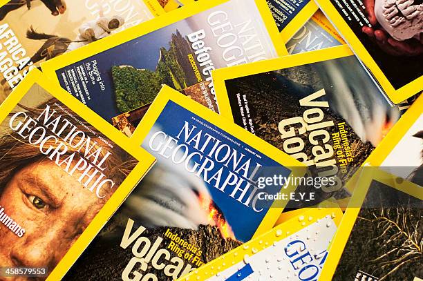 medley of nat geo magazines - national geographic society stock pictures, royalty-free photos & images