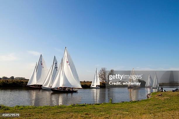 sailing on the bure at st benet's abbey - norfolk broads stock pictures, royalty-free photos & images