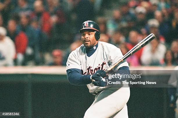 Cecil Fielder of the Detroit Tigers bats against the Cleveland Indians at Comerica Park on May 16, 1996 in Detroit, Michigan.