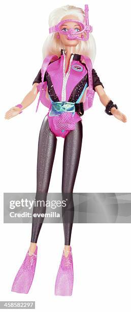 scuba barbie doll on white - fashion doll stock pictures, royalty-free photos & images