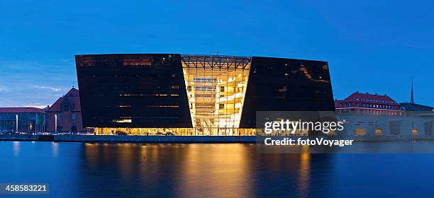 copenhagen black diamond royal danish library illuminated denmark - copenhagen museum stock pictures, royalty-free photos & images