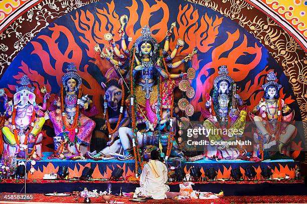 indian deity : goddess during durga puja celebrations. - the dussehra vijaya dashami festival stock pictures, royalty-free photos & images