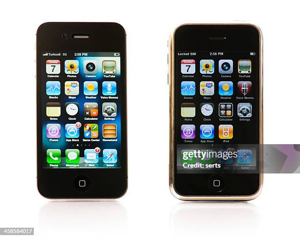 first and third generations of the iphone - number 1 stock pictures, royalty-free photos & images