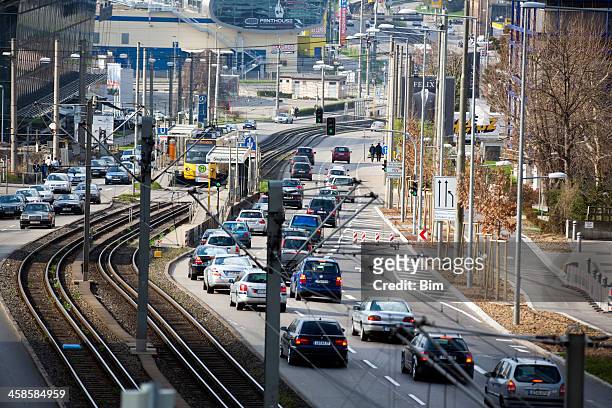 traffic on the street in stuttgart, germany, elevated view - stuttgart auto stock pictures, royalty-free photos & images