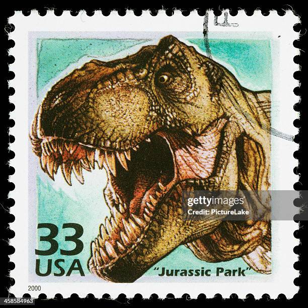 usa jurassic park postage stamp - tyrannosaurus rex stock pictures, royalty-free photos & images