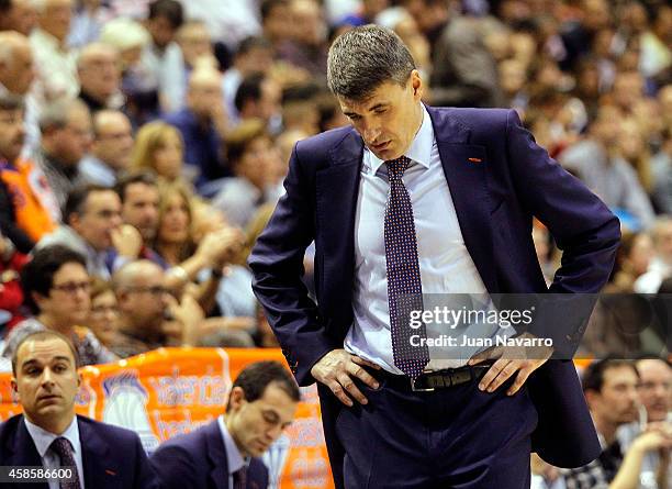 Velimir Perasovic, Head Coach of Valencia Basket in action during the 2014-2015 Turkish Airlines Euroleague Basketball Regular Season Date 4 game...